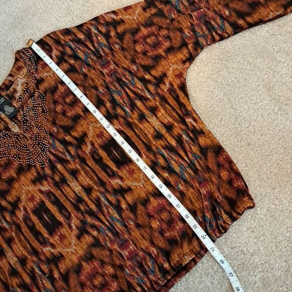 Rafaella Women’s Top Large Multi Fall Colors Copper beads at Collar & Bib V-Neck - Picture 12 of 12